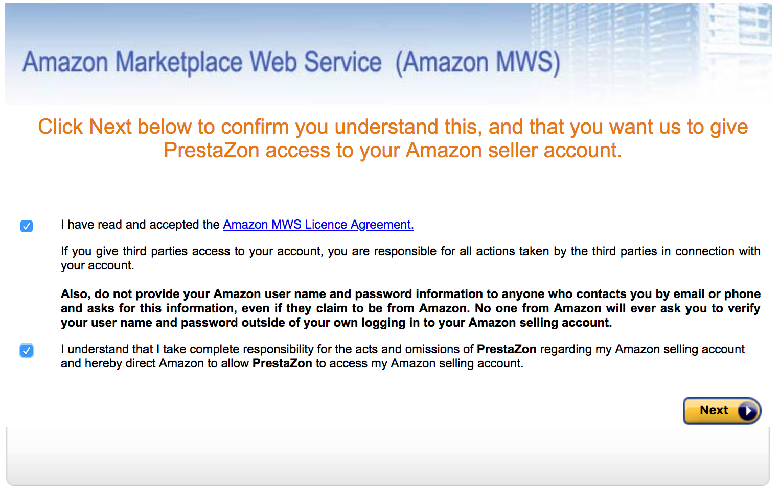 PrestaShop Amazon module — Adding your Amazon Account