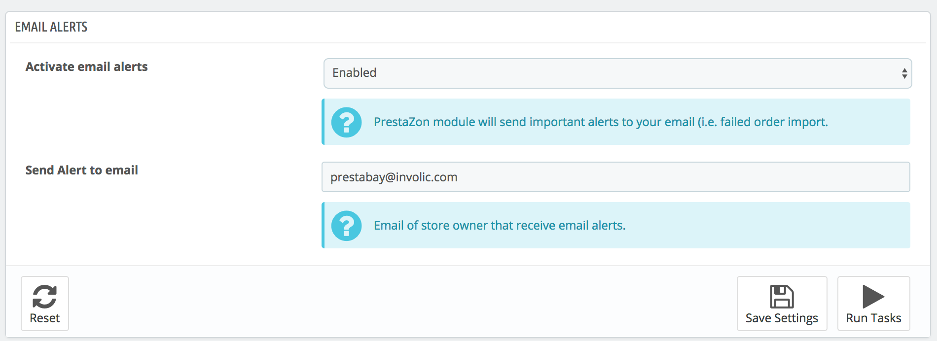 PrestaShop Amazon module — Email Alerts Options