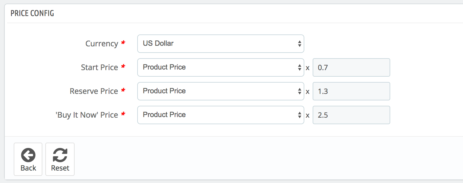 PrestaShop Ebay Modul — Verkaufsprofil - Registerkarte Preis