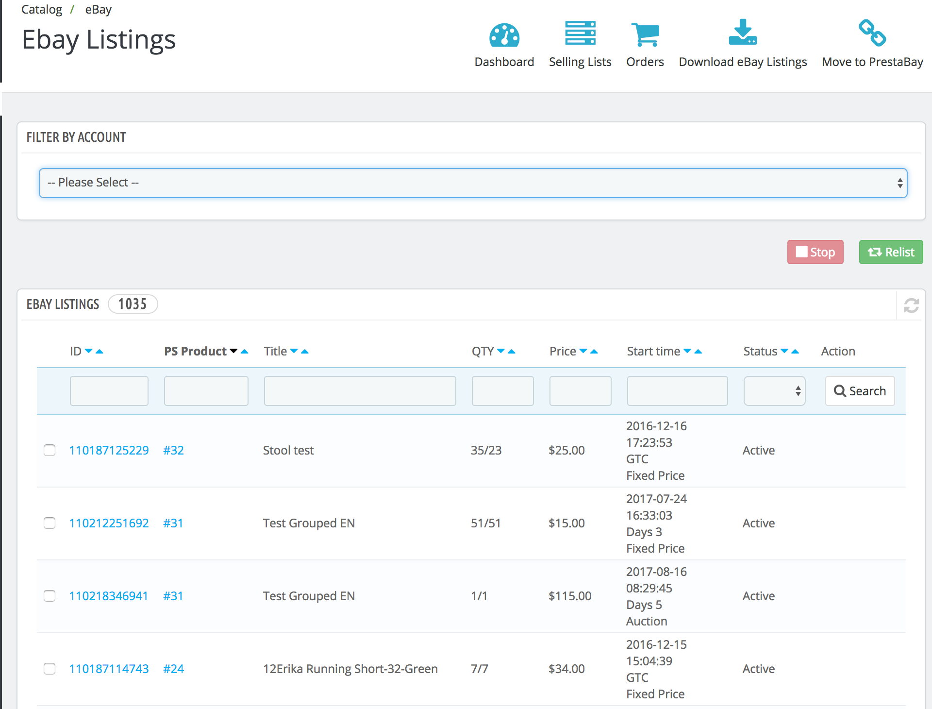 PrestaShop ebay module — Importing ebay listings