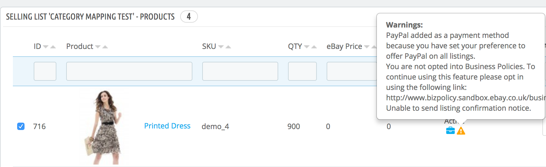 PrestaShop ebay module — Manage Selling List 