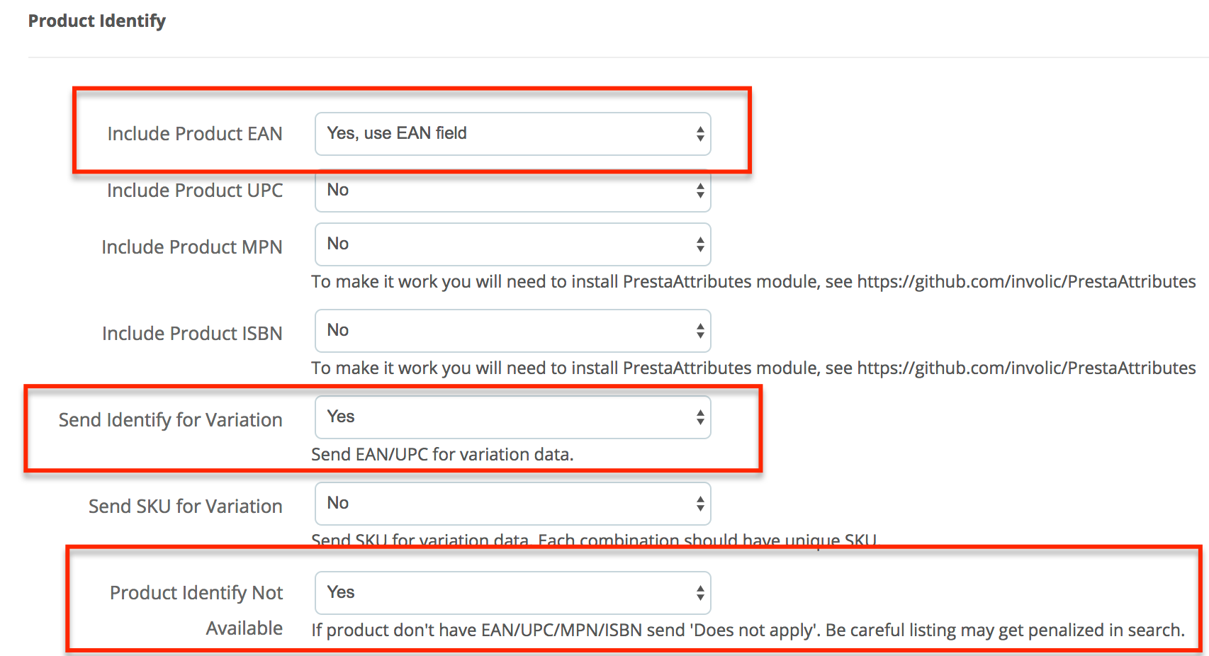 PrestaShop ebay module — Selling Profile — Product tab