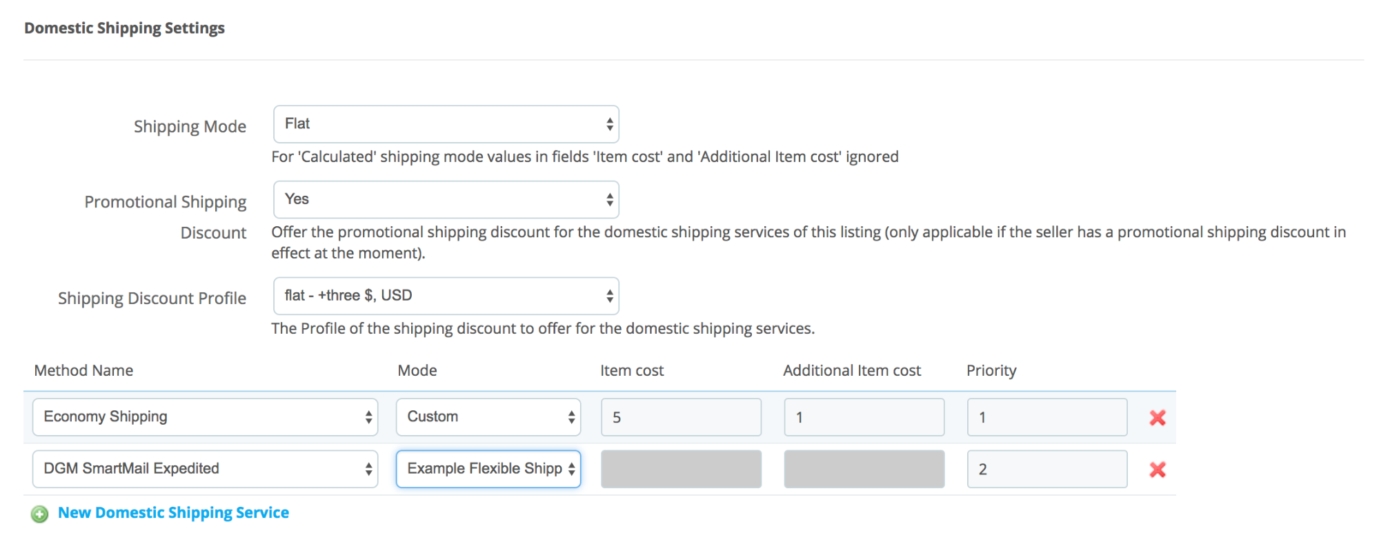 PrestaShop ebay module — Selling Profile — Shipping Tab