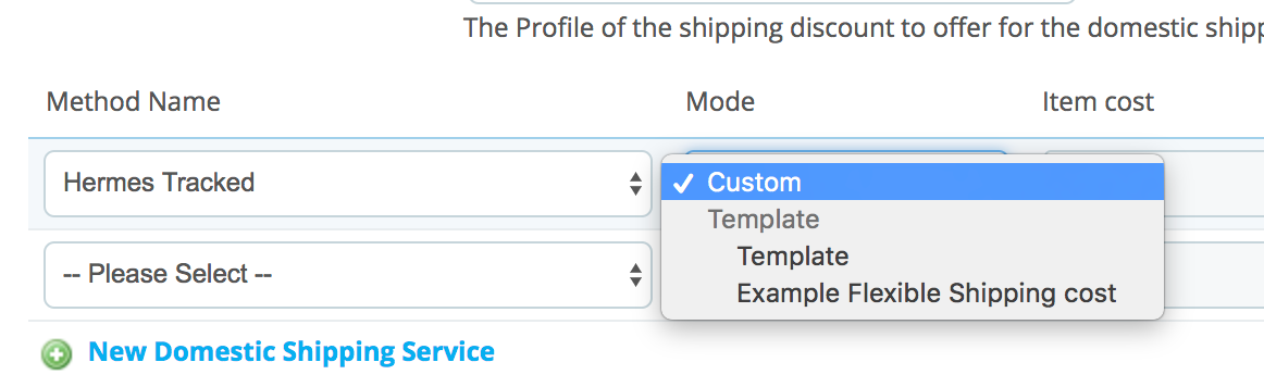 PrestaShop ebay module — Shipping Templates