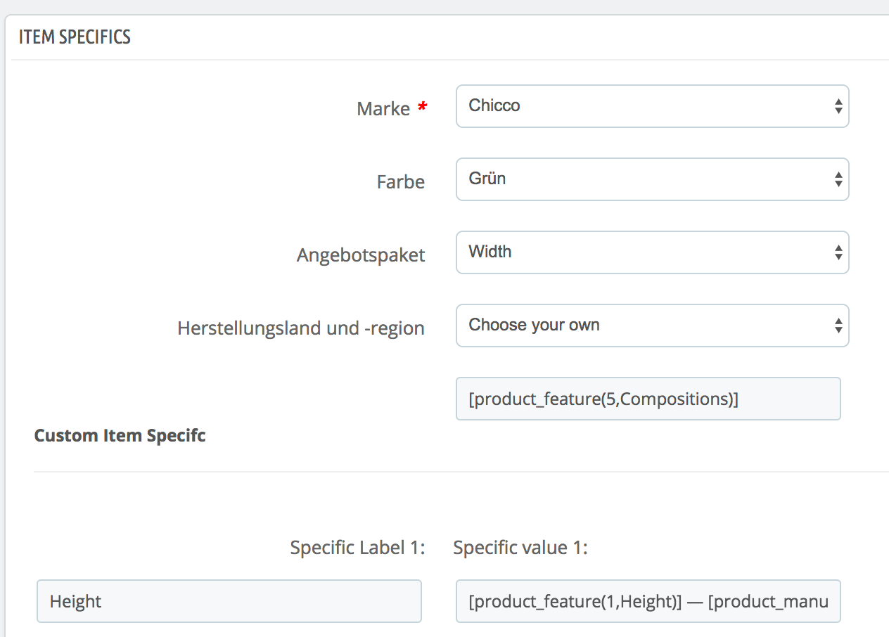 PrestaShop ebay module — Variables in PrestaBay module