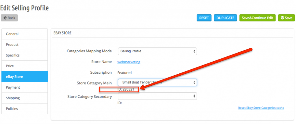 Ebay store category ID