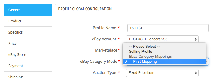 Select mapping in Selling Profile