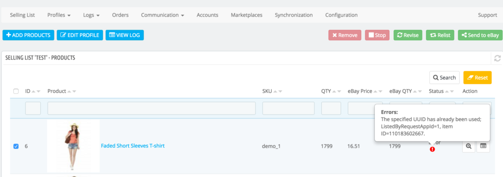 PrestaShop ebay UUID duplicate protection